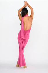 Amora Rose Halterneck Maxi Dress Hot Pink